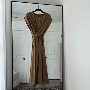 Pretty Garden Satin Olivetone Midi Dress